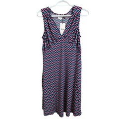 Leota New York Chevron Zigzag Sleeveless V-Neck Empire Waist Dress Pink Blue M