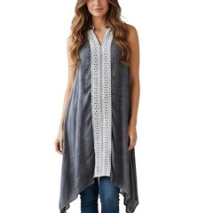 Indigo Rose Sleeveless Crochet Dress Women&rsquo;s Medium Lined Peasant Bohemian Mini