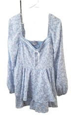 NWT Women&rsquo;s Arula Long Sleeve Romper, Light Blue with White Flowers, Size 0X