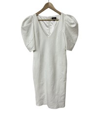 BARDOT Ivory White Puffy Puff Sleeve Jacquard Cocktail Sheath Dress 8 M