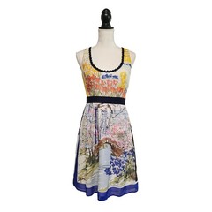 Silk Spring Floral City Bridge Wearable Art Dress Sz 4 Dopamine Maximalism Artsy