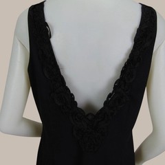 Laundry by Shelli Segal Black Maxi Gown Women’s 14 Rosette Appliqué V-Back