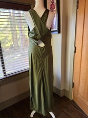 Ann Taylor Halter Bias Satin Maxi Dress Criss Cross Back Olive Green size 4