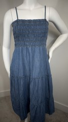 AK Jeans Chambray Smocked Midi Dress Blue Adjustable Straps Women’s XL