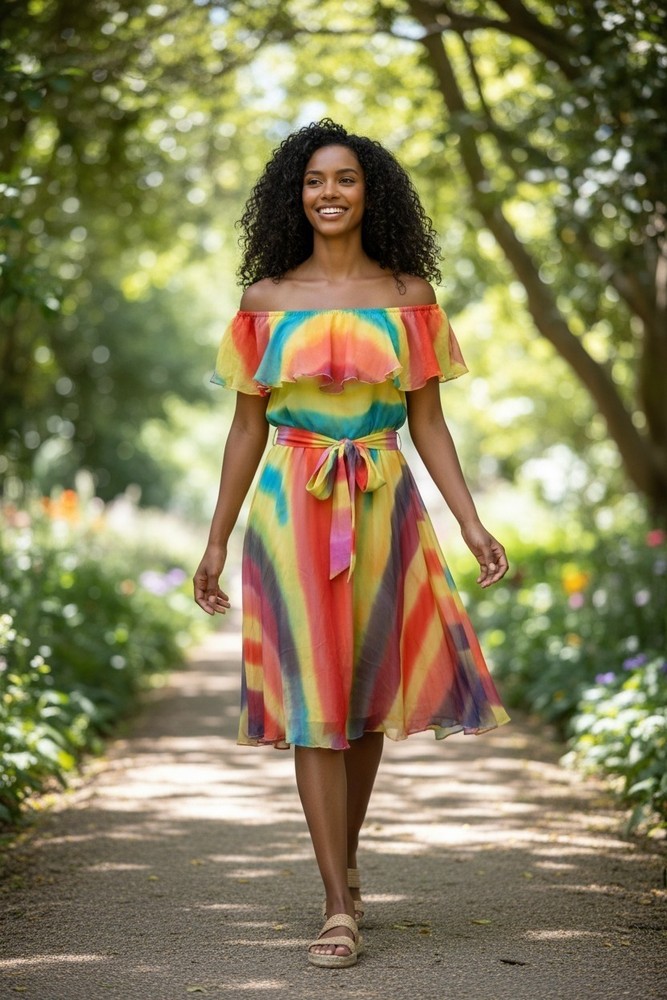 Alice + Olivia Vibrant Multicolor Rainbow Ruffle Dress 100% Silk MSRP $440