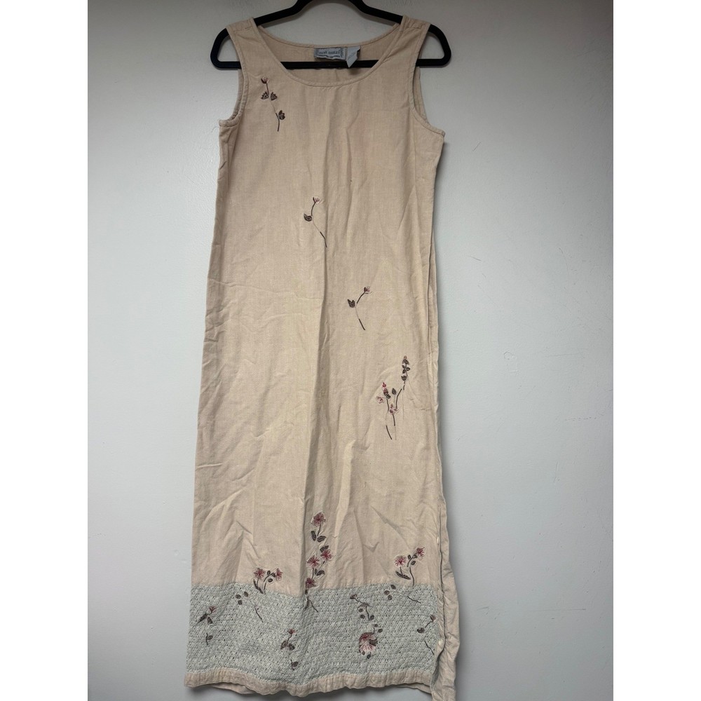 Jane Ashley Maxi Dress Womens Medium Beige Excellent Cotton Floral Embroidered