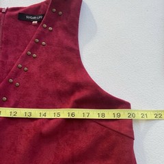 Sugar Lips Studded Mini Western Shift Faux Microsuede Dress Large Red Burgundy