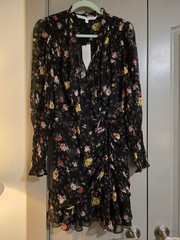 Veronica Beard Armeria Dress Black Floral Silk Size 4 NWT