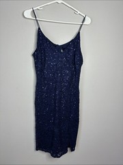 Crystal Doll Navy Sequin Lace Slip Dress size 13 NWT