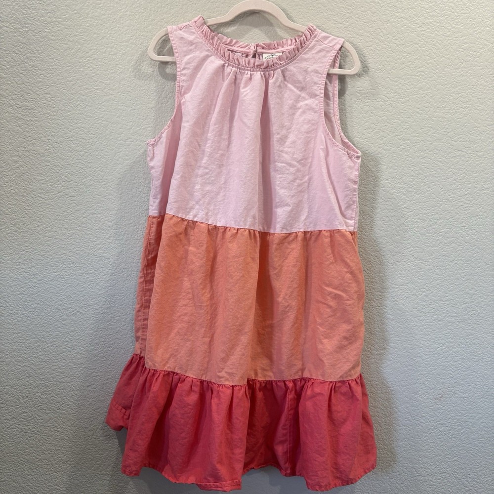 St Johns Bay XL Linen Cotton Tiered Dress Pink Coral Colorblock Sleeveless