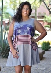 USA New PLUS SIZE Womens OVERSIZED AMERICAN FLAG SWING SLEEVELESS DRESS XL 1X 2X