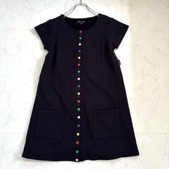 Agnes b. Y2K Black Cotton Fleece Mini Dress Colorful Buttons T3 Made in Japan