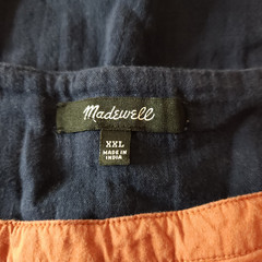 Madewell Patchwork Shift Mini Dress Size XXL Dark Nightfall Blue Pockets Cotton