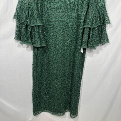 NWT $458 Mac Duggal [ 18 ] Sequined Ruffle Tiered Midi Dress Emerald #G1281