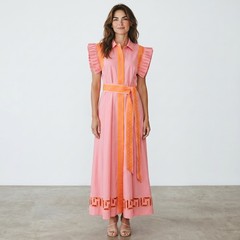 Emily McCarthy Anderson Maxi Dress Size M Pink Cabaret Mid Century Sophisticated