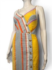 Sandy & Sid Women&rsquo;s Size M Linen Blend Striped Button-Front Midi Tank Dress