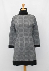 Peter Millar Black White Wool Plaid Turtleneck Sweater Dress Size M