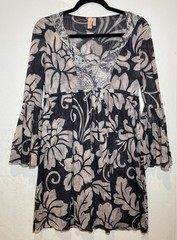 Sweet Pea by Stacy Frati Babydoll Mini Dress Sz L Floral Mesh Bell Sleeve Fairy
