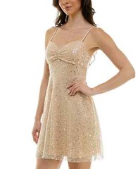 Emerald Sundae Juniors&rsquo; Glitter Sequin Sleeveless Fit & Flare Dress MSRP $79