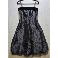 Jump Apparel Dress Size 7/8 Velvet Chiffon Ruffle Polka Dot Black Mid Length VTG