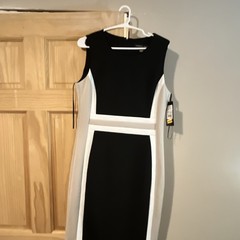 Andrew Marc Women’s Black White Colorblock V-Neck Sleeveless Sheath Dress 12