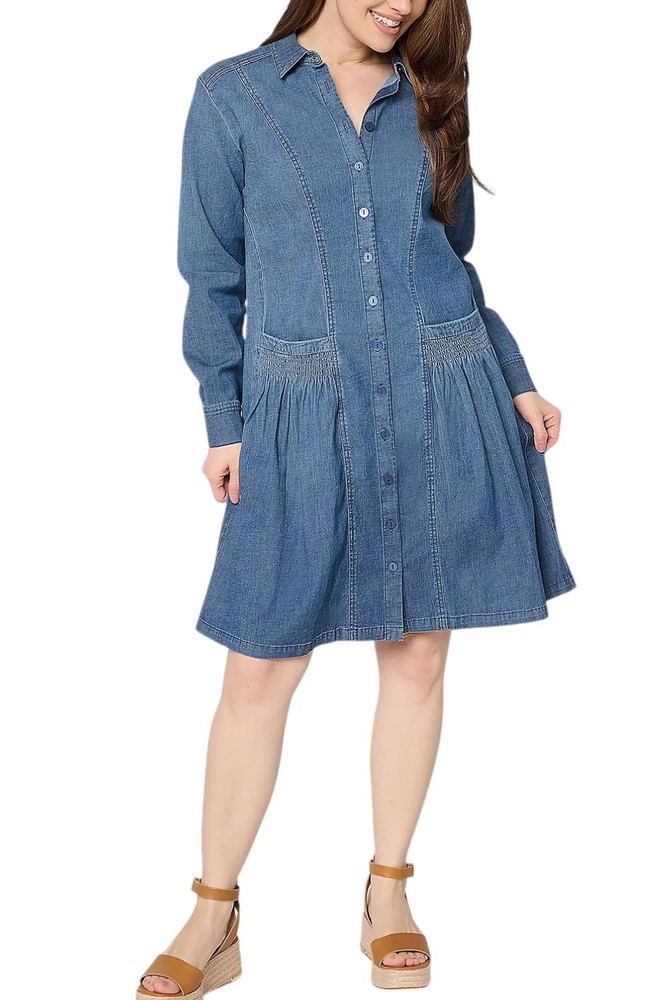 LOGO by Lori Goldstein Women&rsquo;s Chambray Button Front Dress Dark Wash