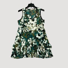 Logo Lori Goldstein Women&rsquo;s L Floral Printed Sleeveless Pleated Mini Dress P0191