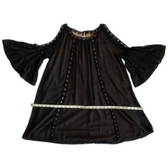 INA Cold Shoulder Bell Sleeve Crochet Mini Shift Dress Black S