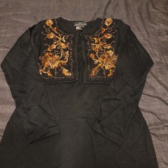 VTG Carole Little Wool Blend Maxi Dress Layered Black Embroidered Jacket Size M