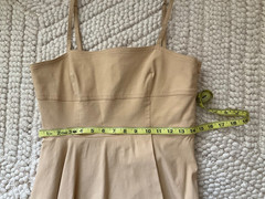 $550 A.L.C. Women&rsquo;s Beige Linen Blend Verona Asymmetric-Hem Midi Dress Size 8