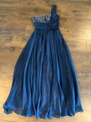 Bicici Navy One Shoulder Formal Full Length Dress with Beaded Detail – XS