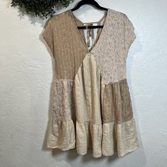 American Eagle Patchwork Swing Mini Dress S Tan Cream Boho Cottagecore Flowy AE