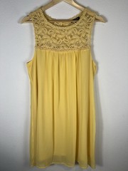 As U Wish Yellow Shift Dress Sleeveless Round Neck Lace Yoke Short Size M