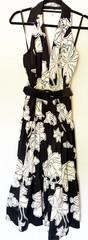 NWT Donna Karan NY Collared Halter A-Line Slvless Dress, 12, Black/Cream, $199