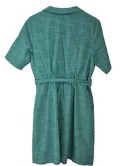 Sharagano Women’s Green Silk Jacket Dress Collared Zip Front Belted Size 14