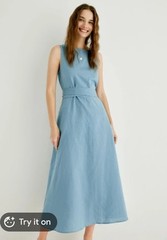 Grae Cove Cleo Medium M Unlined Linen Sleeveless Midi Dress With Pockets