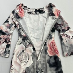 Calvin Klein Womens Dress Size 2 Pink Grey Rose Floral Scuba Bell Sleeve Sheath