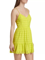 NEW Alice + Olivia LEMON Sorbet FAE Eyelet EMBROIDERED Ruffle MINI DRESS US 8