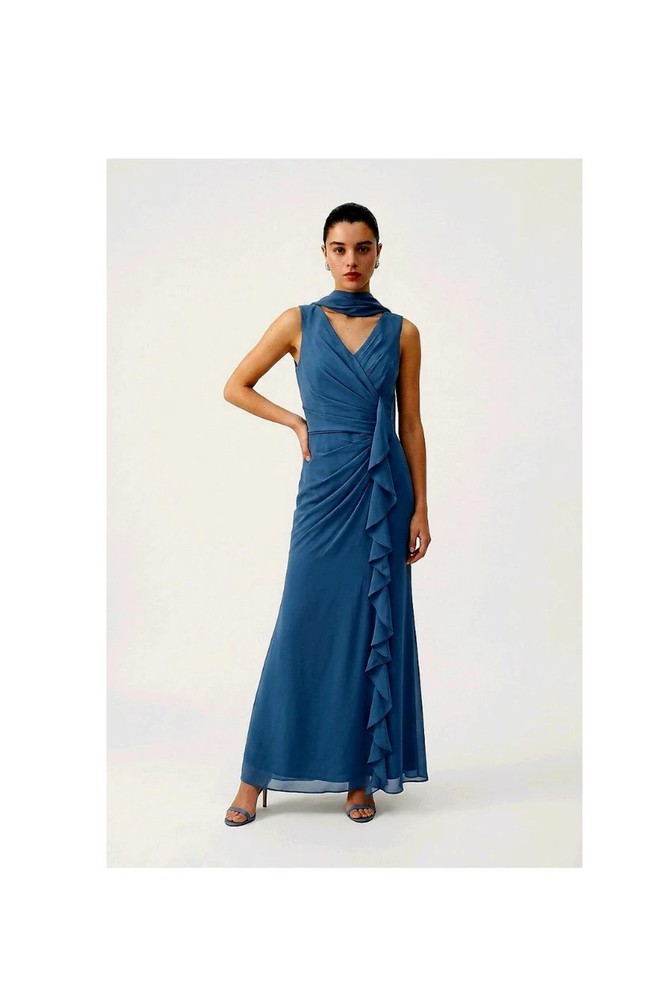 The Loretta Collection « Peacock Blue » Pleated Ruffle Gown ( Size 2/4-Small)