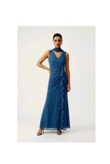 The Loretta Collection « Peacock Blue » Pleated Ruffle Gown ( Size 2/4-Small)