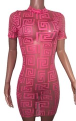 Pink Semi-sheer Mesh Geometric Mini Dress Cover-up Going Out M Poolside Beach