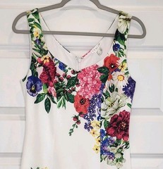 VENUS White Floral Rhinestone Embellished Ruffle Trim Sleeveless Dress Size M