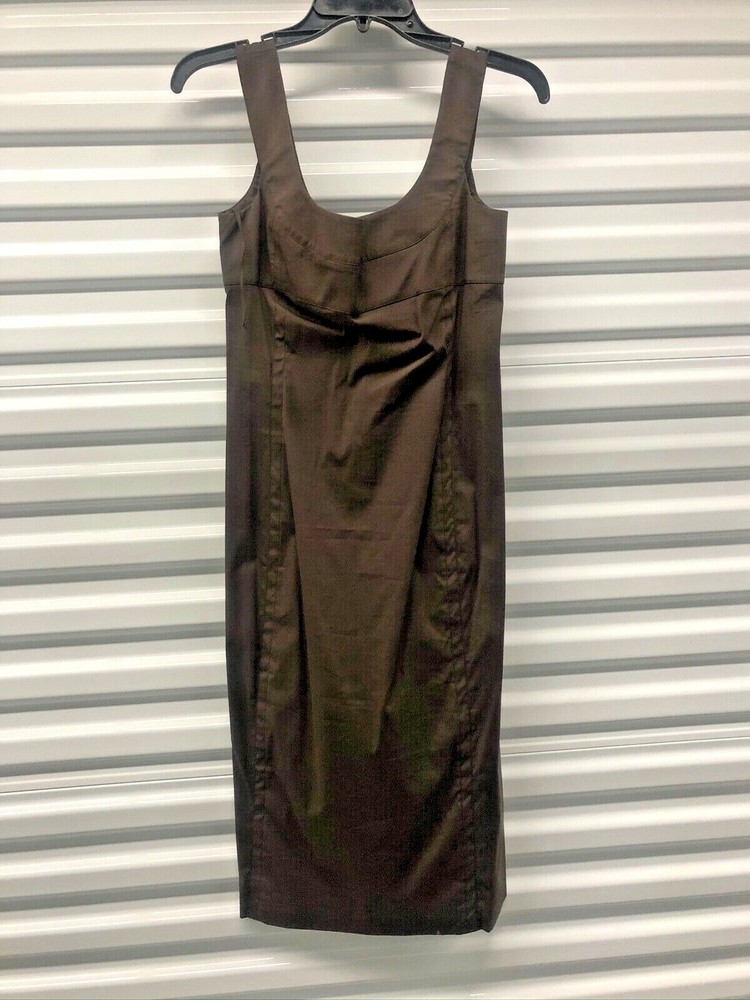 NEW PRADA MILANO SIMPLE BROWN ROUND NECK DRESS – COT/NYLON/ELASTANE – 40 or 6 US