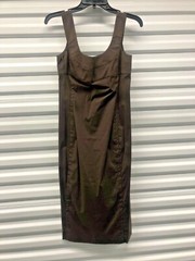 NEW PRADA MILANO SIMPLE BROWN ROUND NECK DRESS – COT/NYLON/ELASTANE – 40 or 6 US