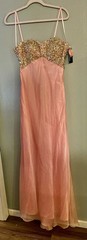 FAVIANA Pink Chiffon Prom Dress w/ Iridescent Beaded Bust & Bra Back Sz 10 #7103