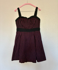 Hot Topic Size L Black Maroon Checked Babydoll Dress Buttons Y2K Grunge Alt