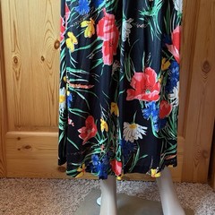 Vintage 60s 70s Hippie Floral Maxi Dress Lace Trim S M Black Polyester