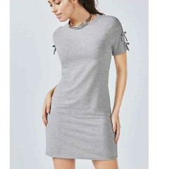 Fabletics Yani Mini Dress Size Medium Heathered Gray Jersey Knit Athleisure