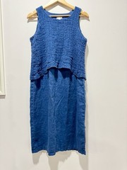 J.Jill Pure Jill Batik Layered Linen Maxi Dress Lagenlook Blue Size S