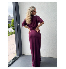 Jeta Ari Women&rsquo;s Solid Color Overlap V-Neck Batwing Sleeve Elegant Dress 1XL